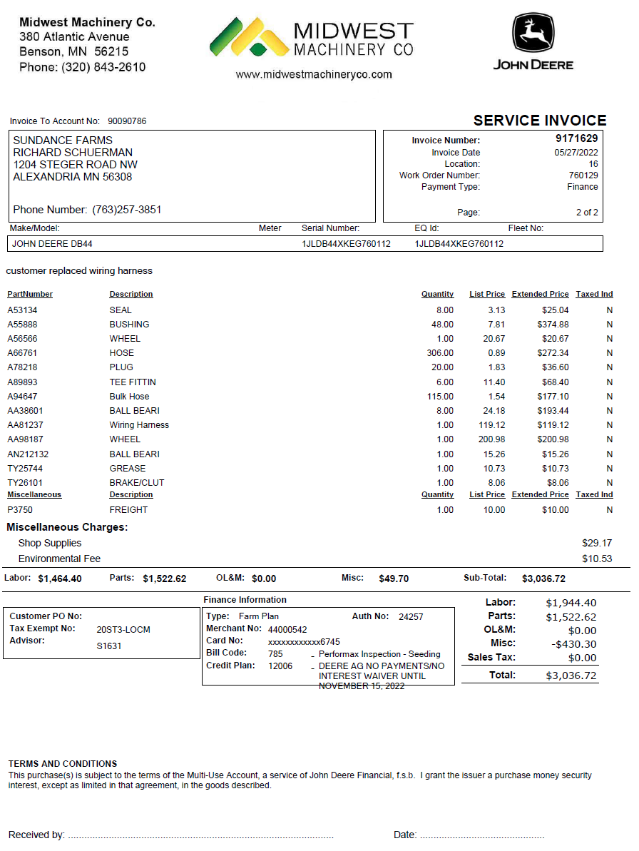 2015 John Deere DB44 ME5 CCS 24R22 Planter