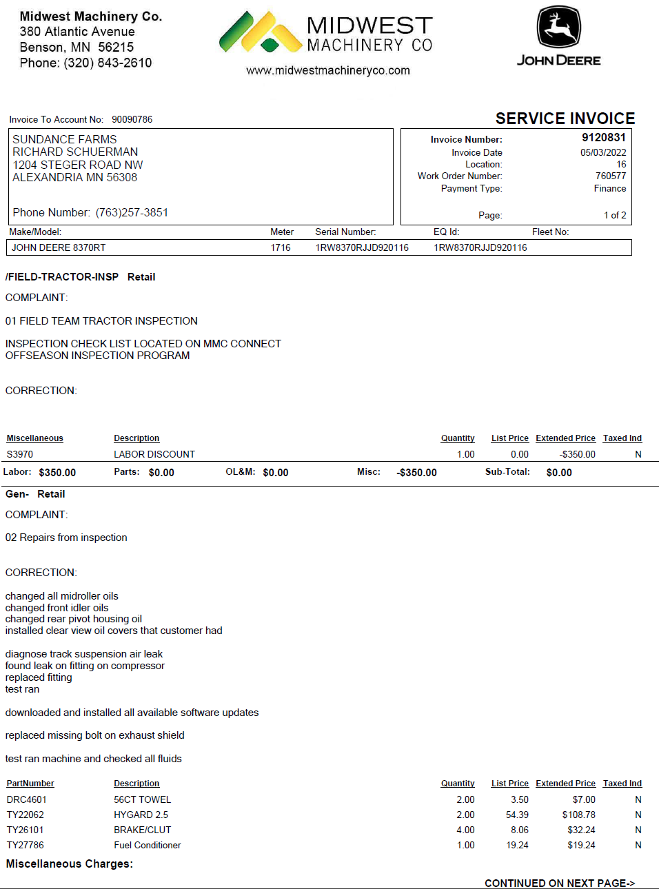 2019 John Deere 8370RT