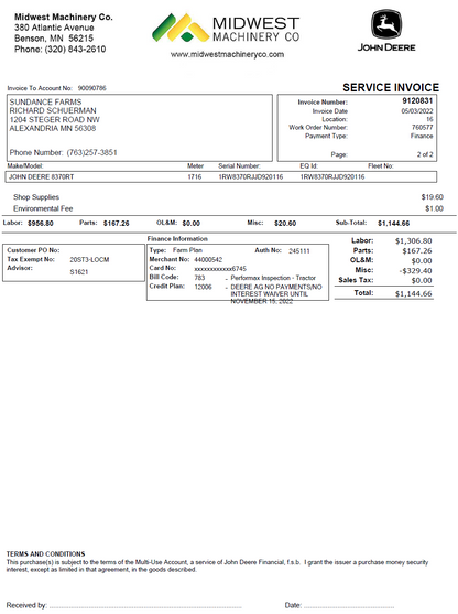 2019 John Deere 8370RT