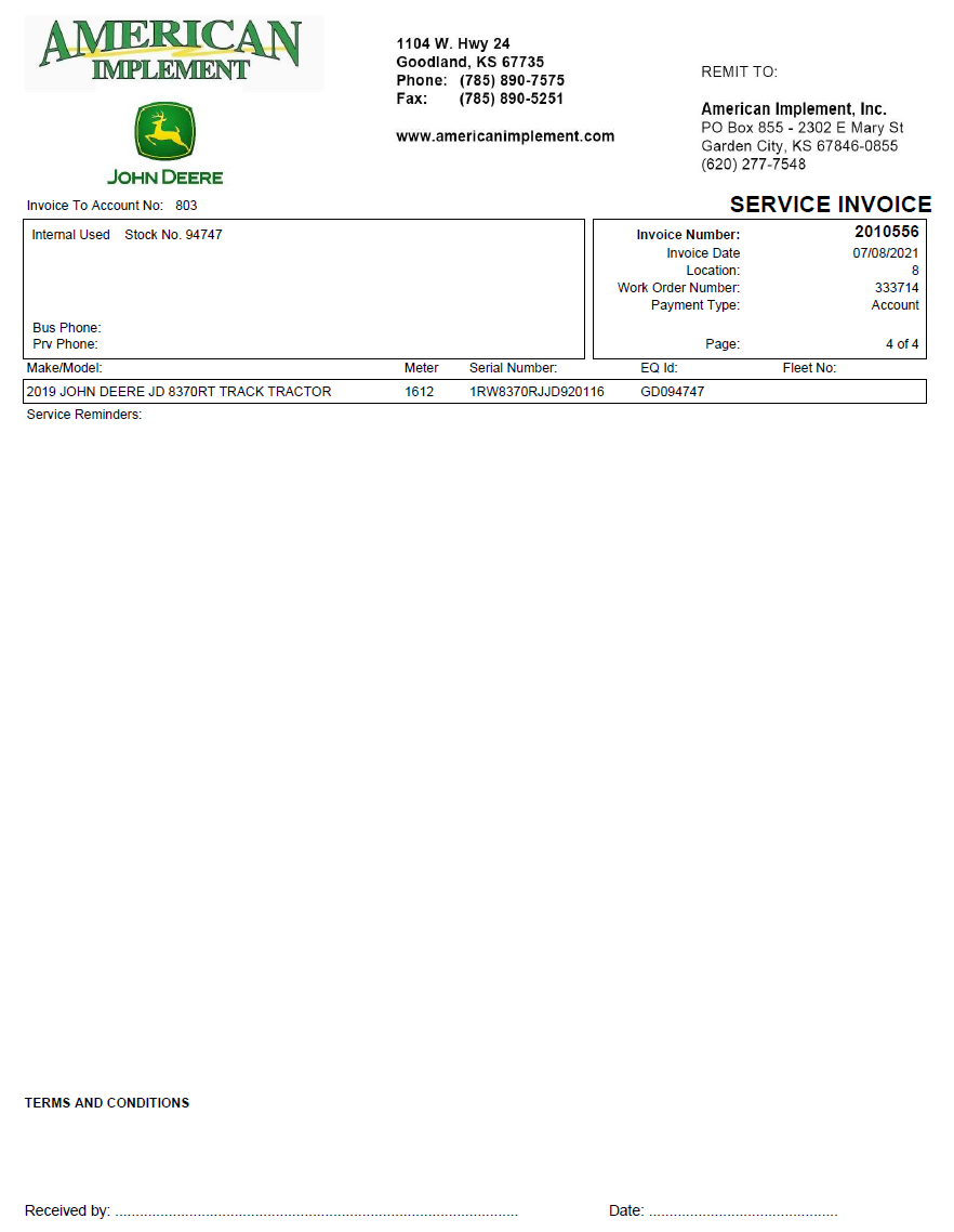 2019 John Deere 8370RT