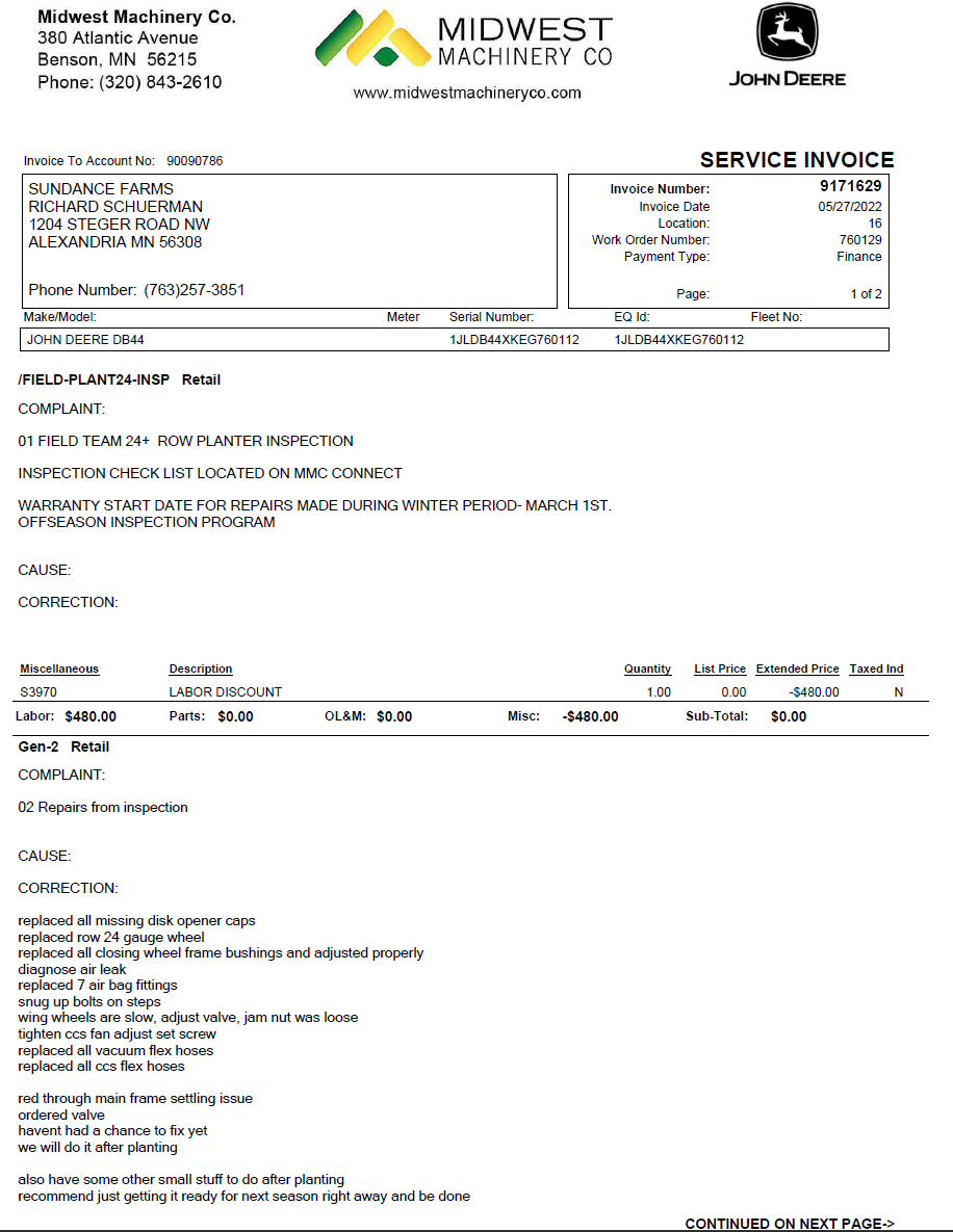 2015 John Deere DB44 ME5 CCS 24R22 Planter