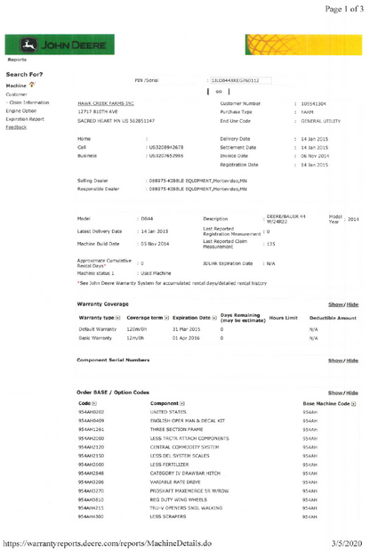 2015 John Deere DB44 ME5 CCS 24R22 Planter
